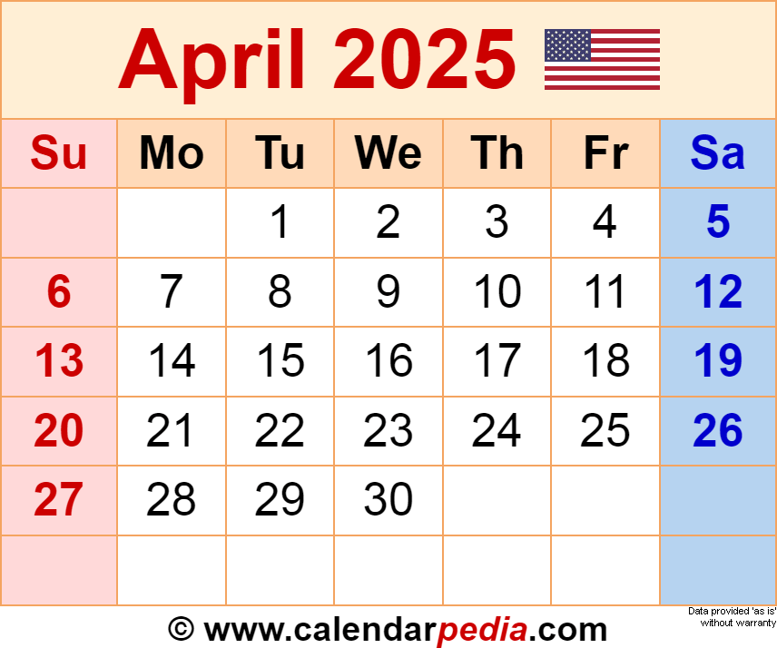 2025 April Calendar With Holidays Download Template Nerti Kaylee