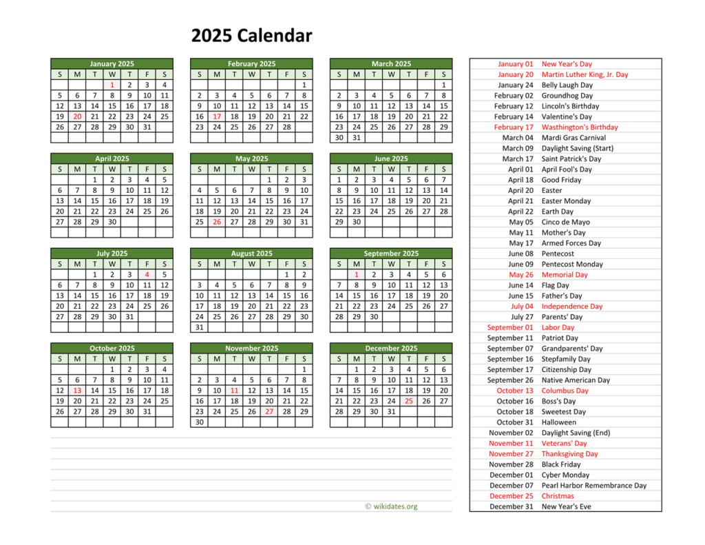 2025 Calendar With Holidays Template A Comprehensive Guide Excel 