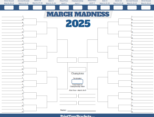 2025 NCAA Men s Basketball Bracket Printable A Guide To March Madness