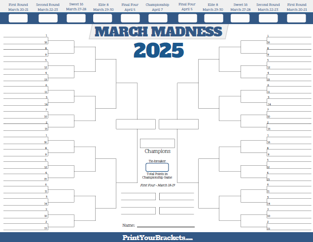 2025 NCAA Men s Basketball Bracket Printable A Guide To March Madness 