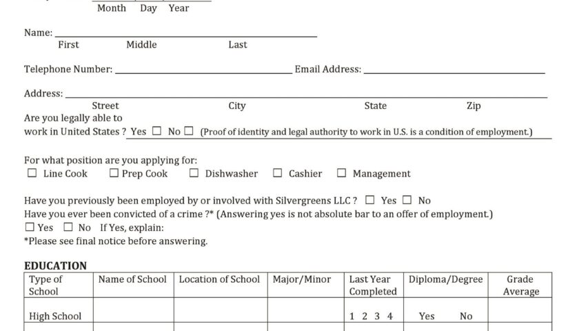 50 Free Employment Job Application Form Templates Printable