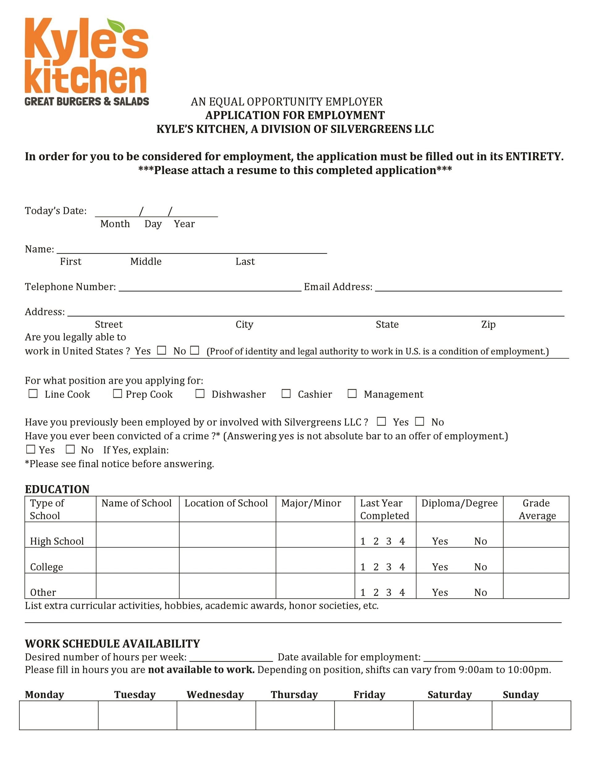 50 Free Employment Job Application Form Templates Printable