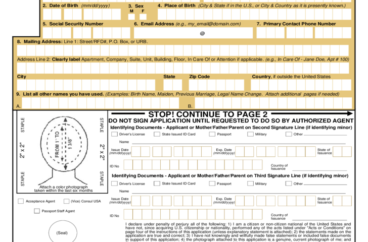 Application For A United States Passport Free Download Printable Form