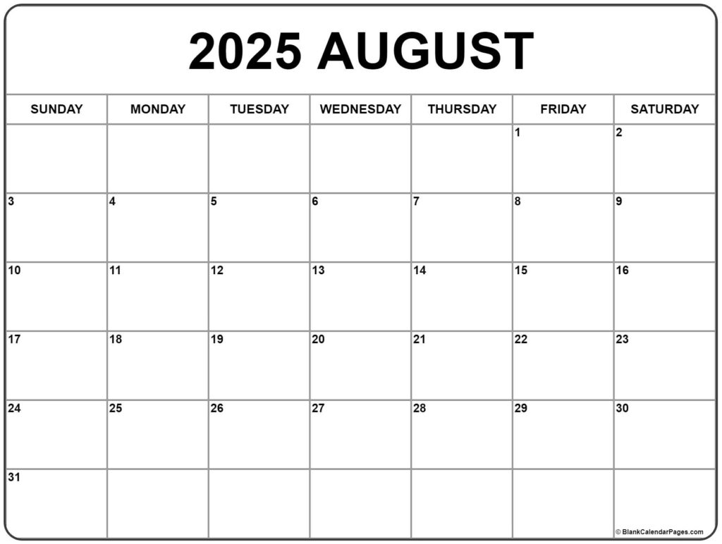 August 2025 Calendar Free Printable Calendars