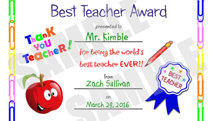 Best Teacher Certificate Printable