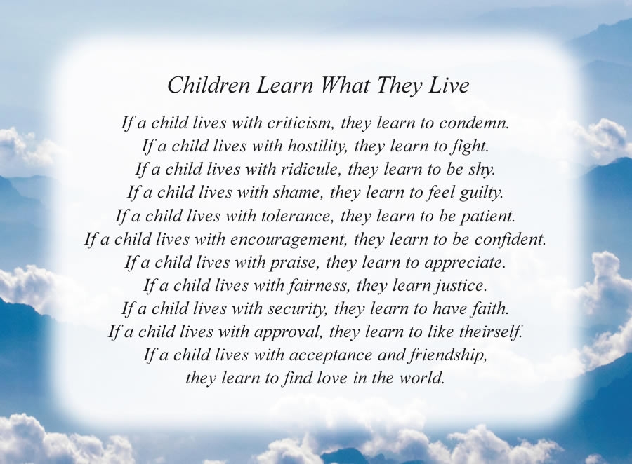 Children Learn What They Live Free Children Poems