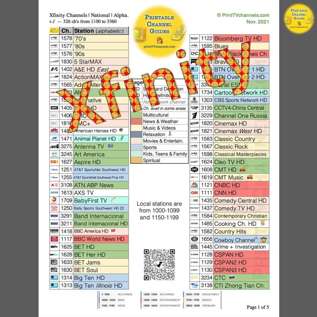 Comcast Xfinity Channel Lineup Printable