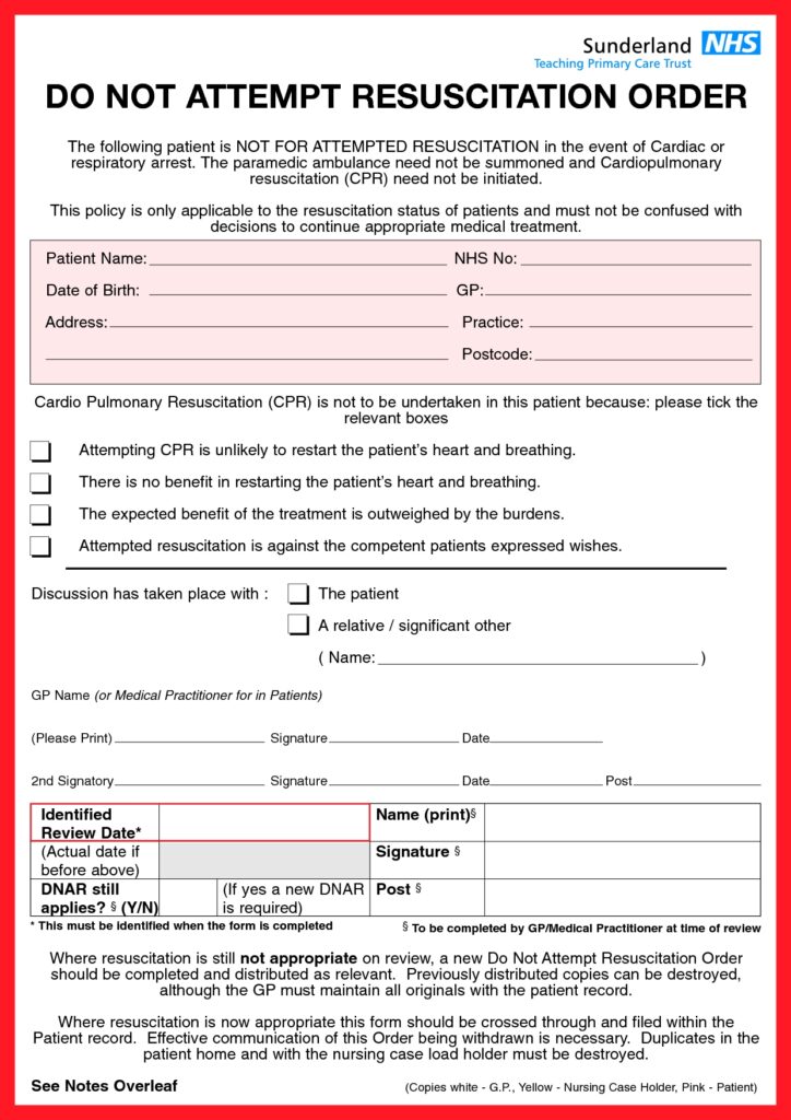 Do Not Resuscitate Forms Free Printable