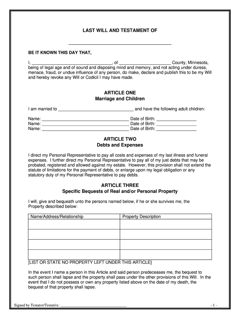 Example Of Will And Testament Form Fill And Sign Printable Template 