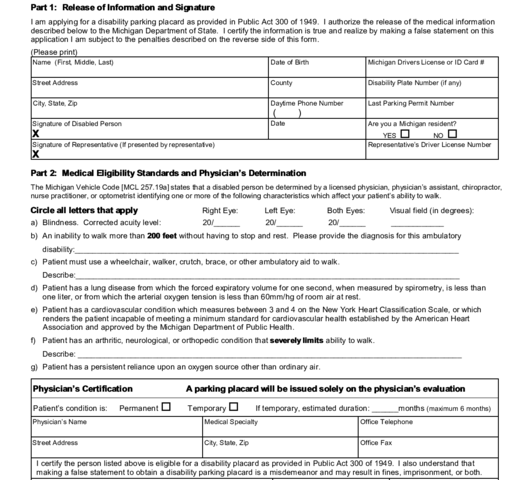 Fillable Disability Parking Placard Application Printable Pdf Download