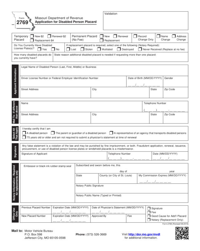 Form 2769 Application For Disabled Person Placard Edit Fill Sign 