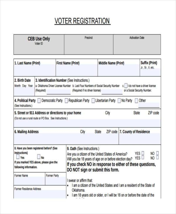 FREE 7 Voter Registration Forms In PDF MS Word