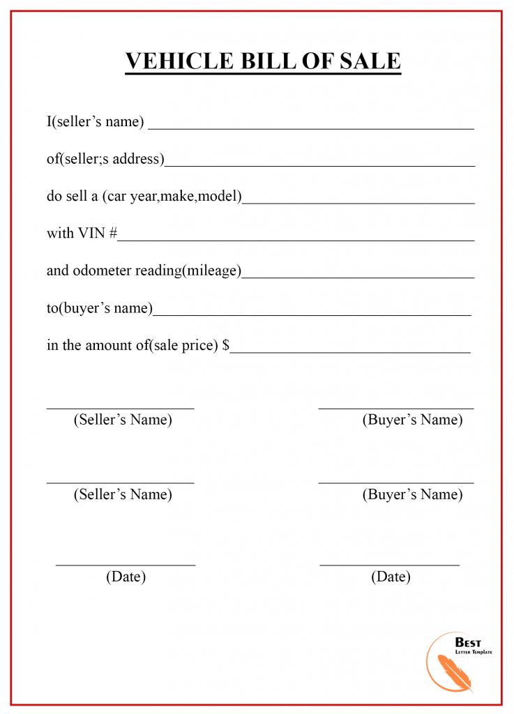 Free Bill Of Sale Template For Car Pdf Bxeroom