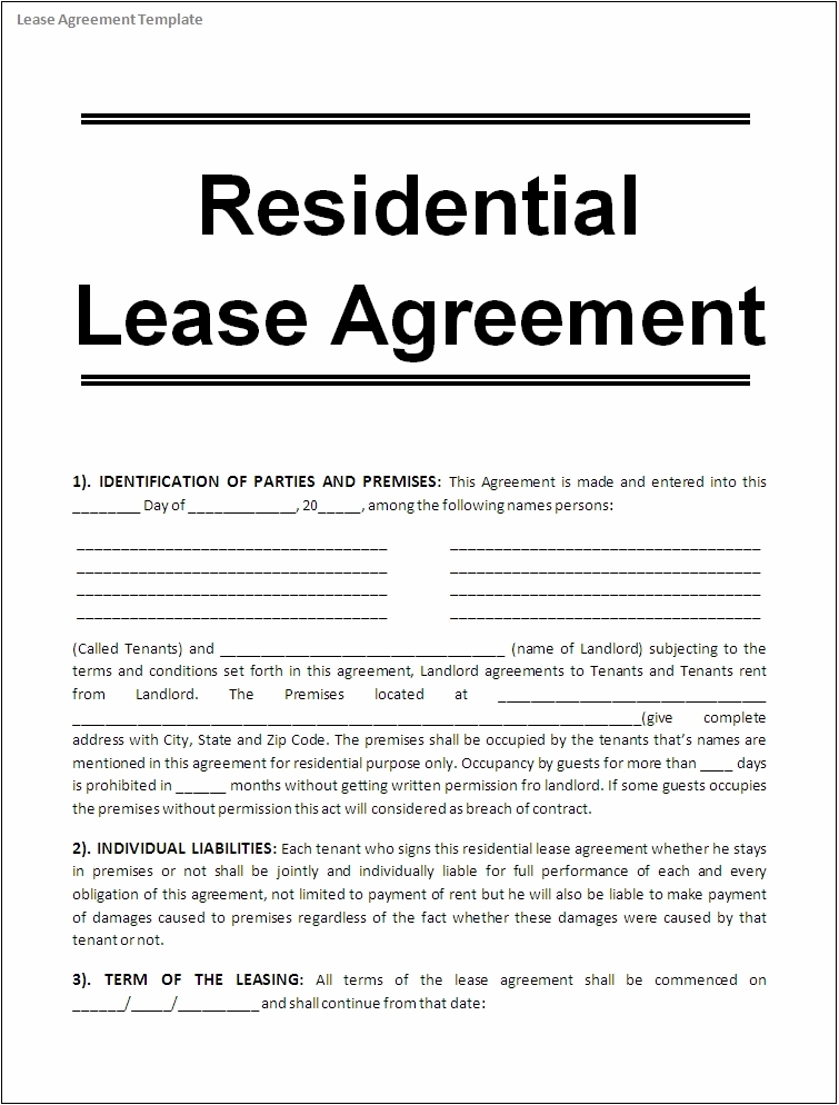 Free Fillable Printable Lease Agreement Form