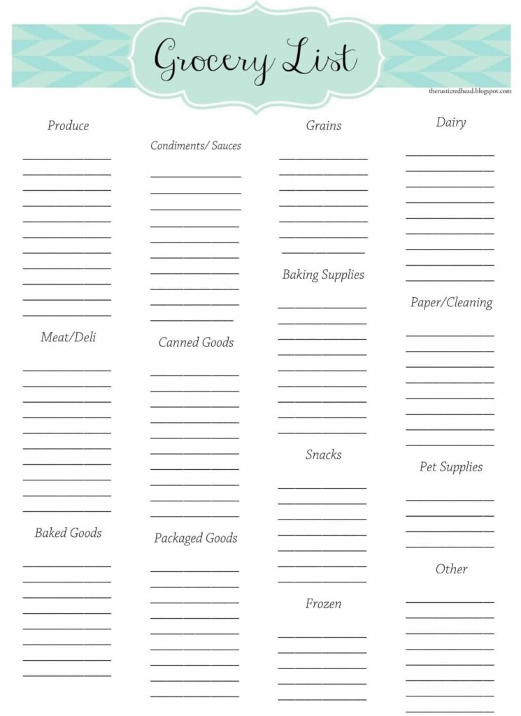 Free Grocery List Printable