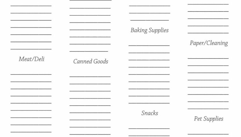 Free Grocery List Printable