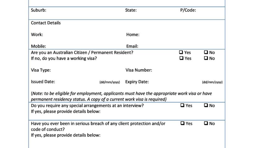 Free Job Application Form Template Word