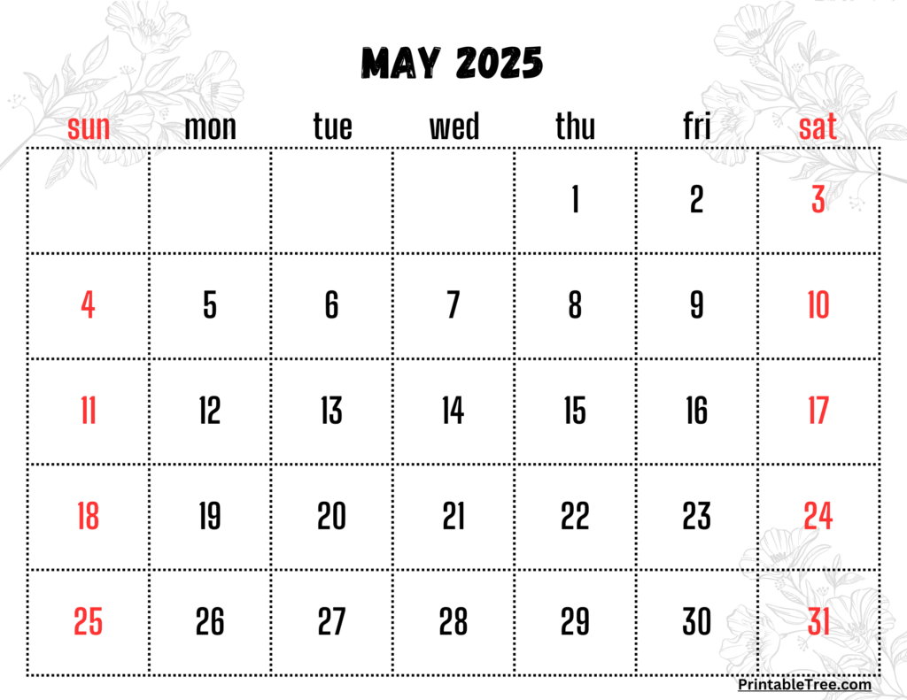 Free May 2025 Calendar Printable PDF Template With Holidays