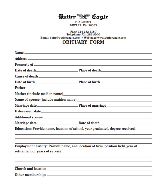 Free Obituary Templates Download