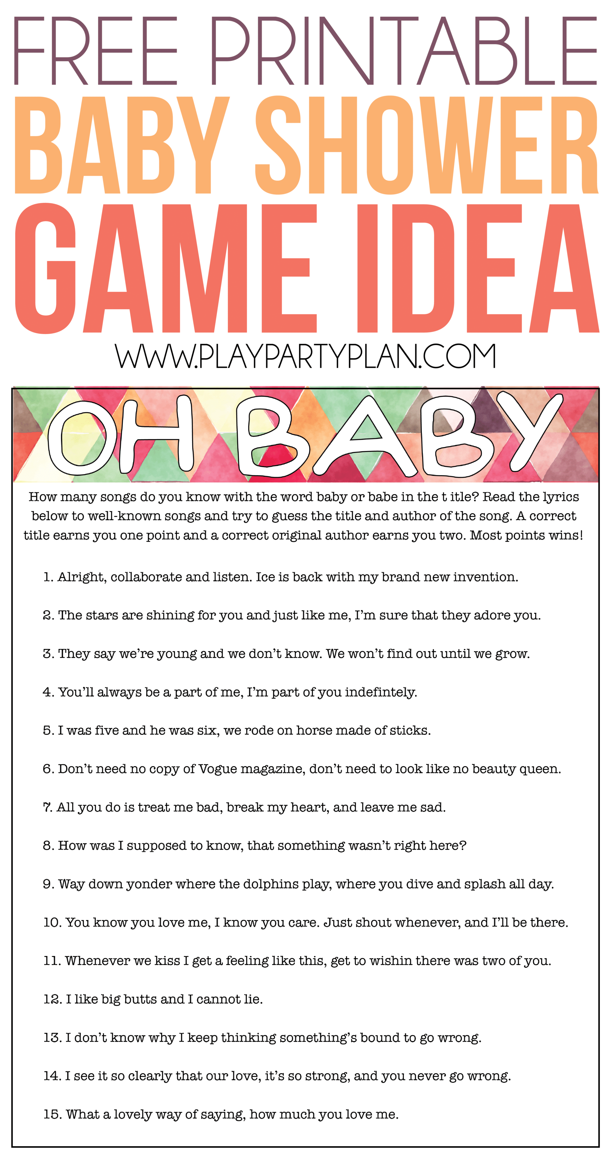 Free Printable Baby Shower Songs Guessing Game Play Party Plan