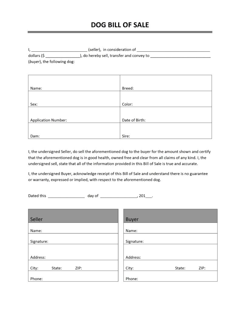 Free Printable Bill Of Sale Templates Form GENERIC 