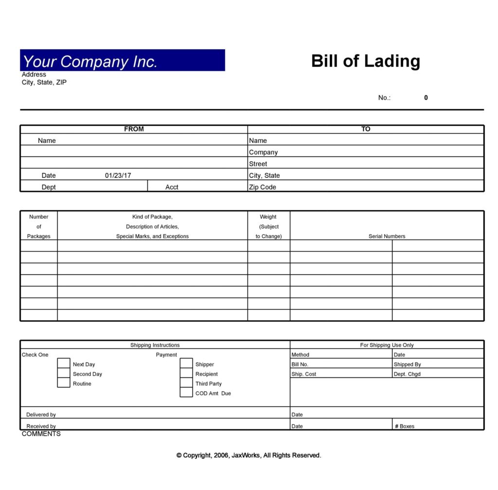 Free Printable Blank Bill Of Lading Form Printable Forms Free Online