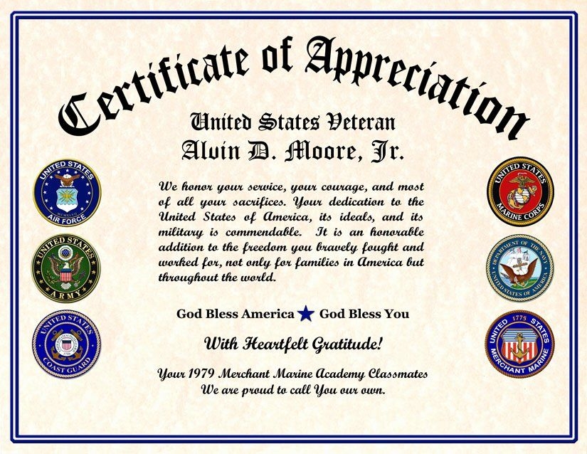 Free Printable Certificates For Veterans