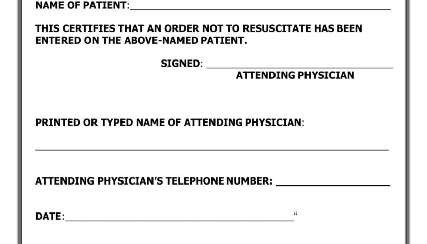 Free Printable Do Not Resuscitate DNR Order Form PDF Word