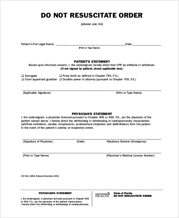 Free Printable Do Not Resuscitate Forms Printable Forms Free Online