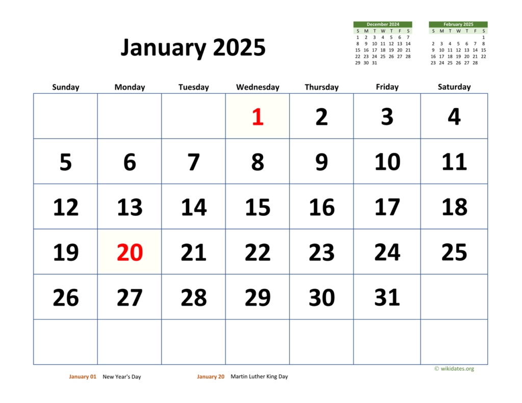 Free Printable January 2025 Monthly Calendar With Holidays Breena Karoly