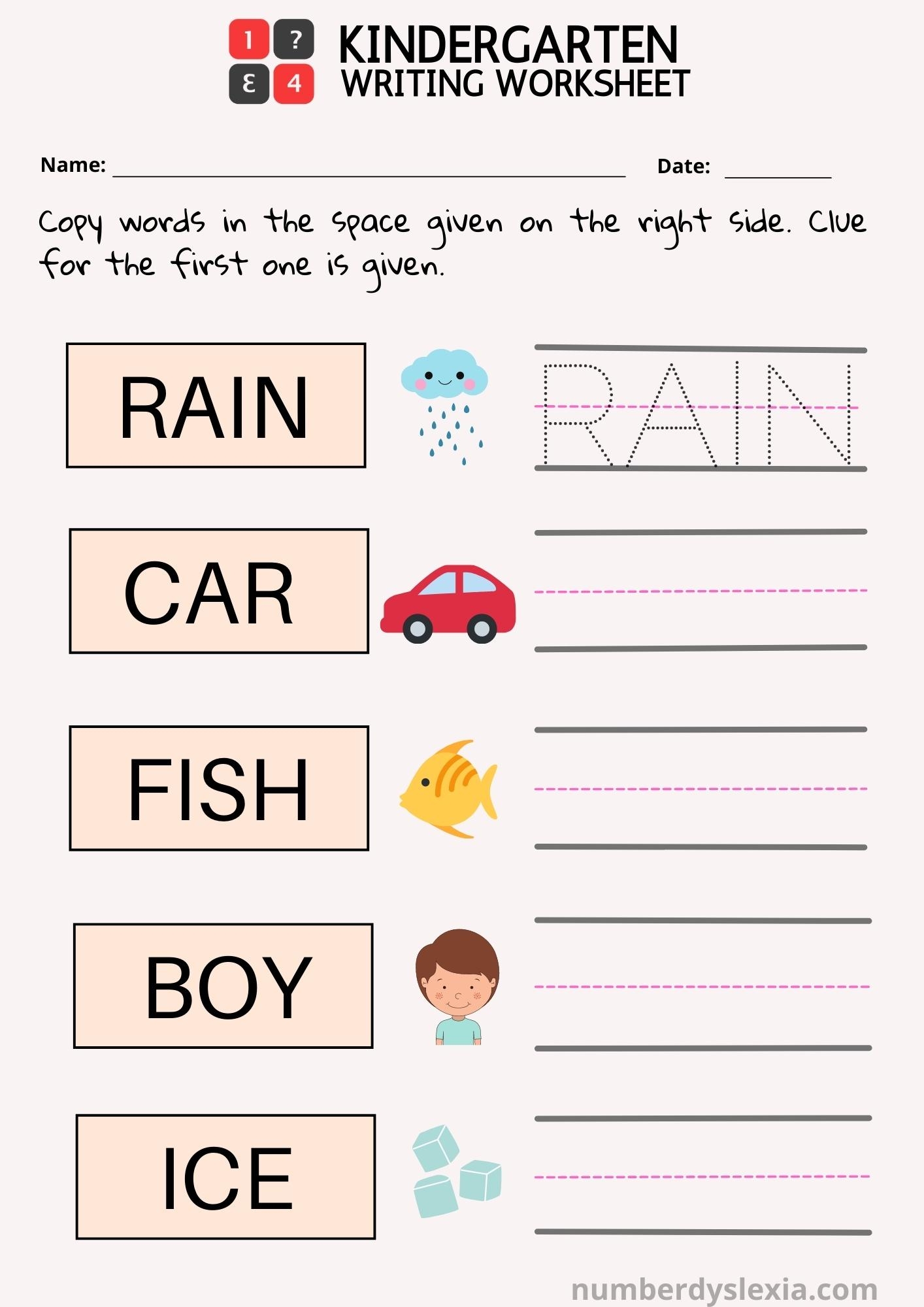 Free Printable Kindergarten Writing Worksheets PDF Number Dyslexia