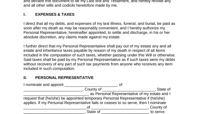 Free Printable Last Will Testament Forms