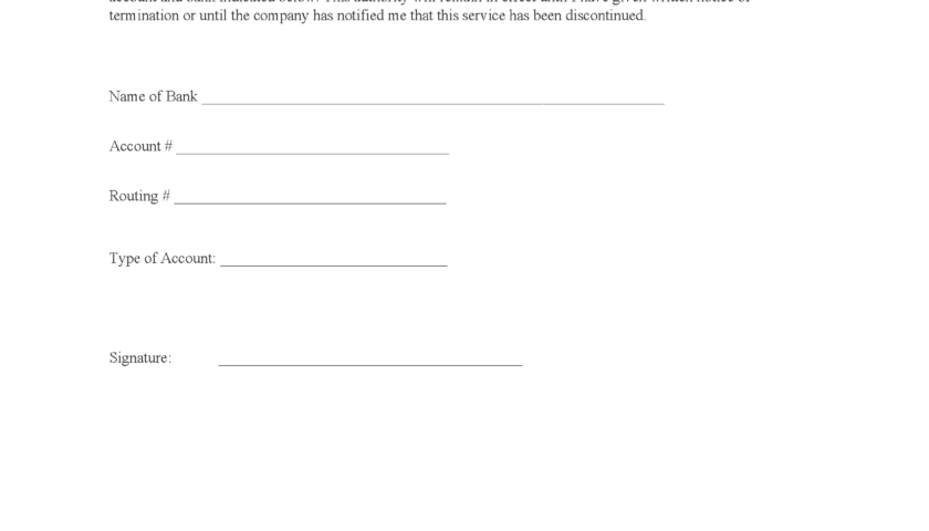 Free Printable Printable Direct Deposit Authorization Form Template