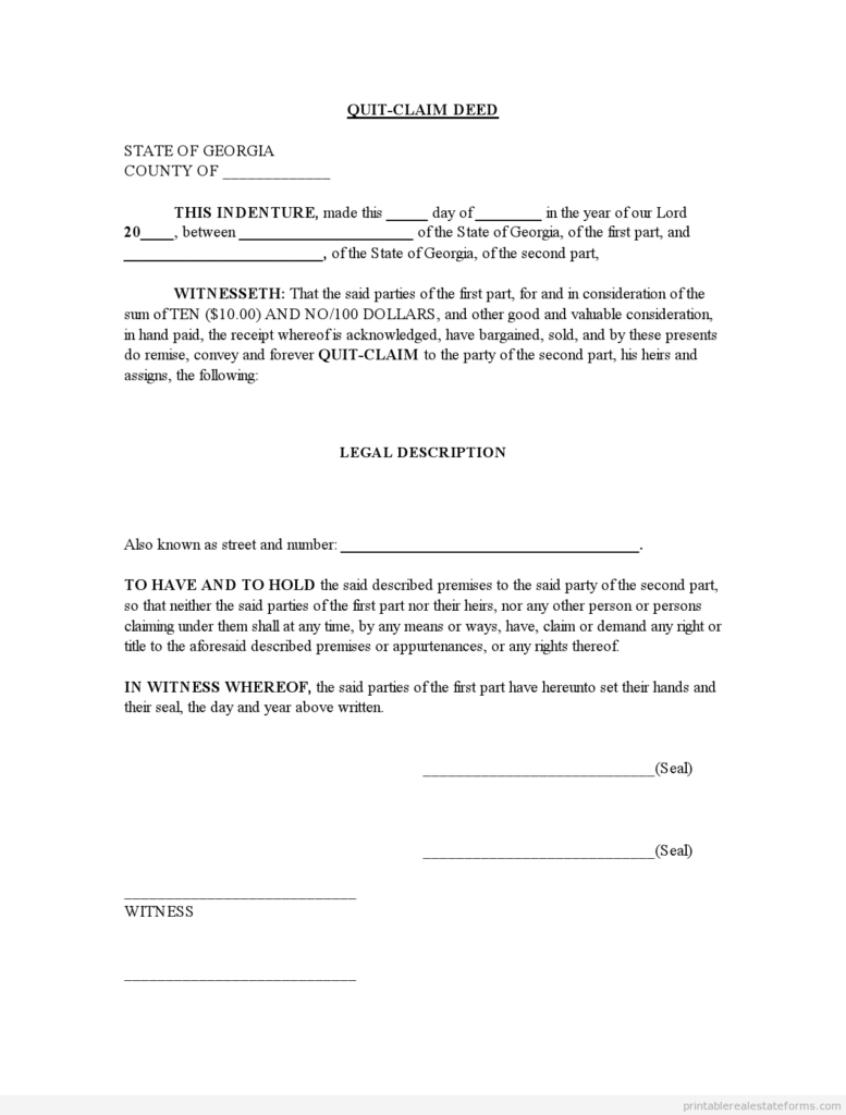 FREE PRINTABLE QUIT CLAIM DEED EDITABLE WORD 