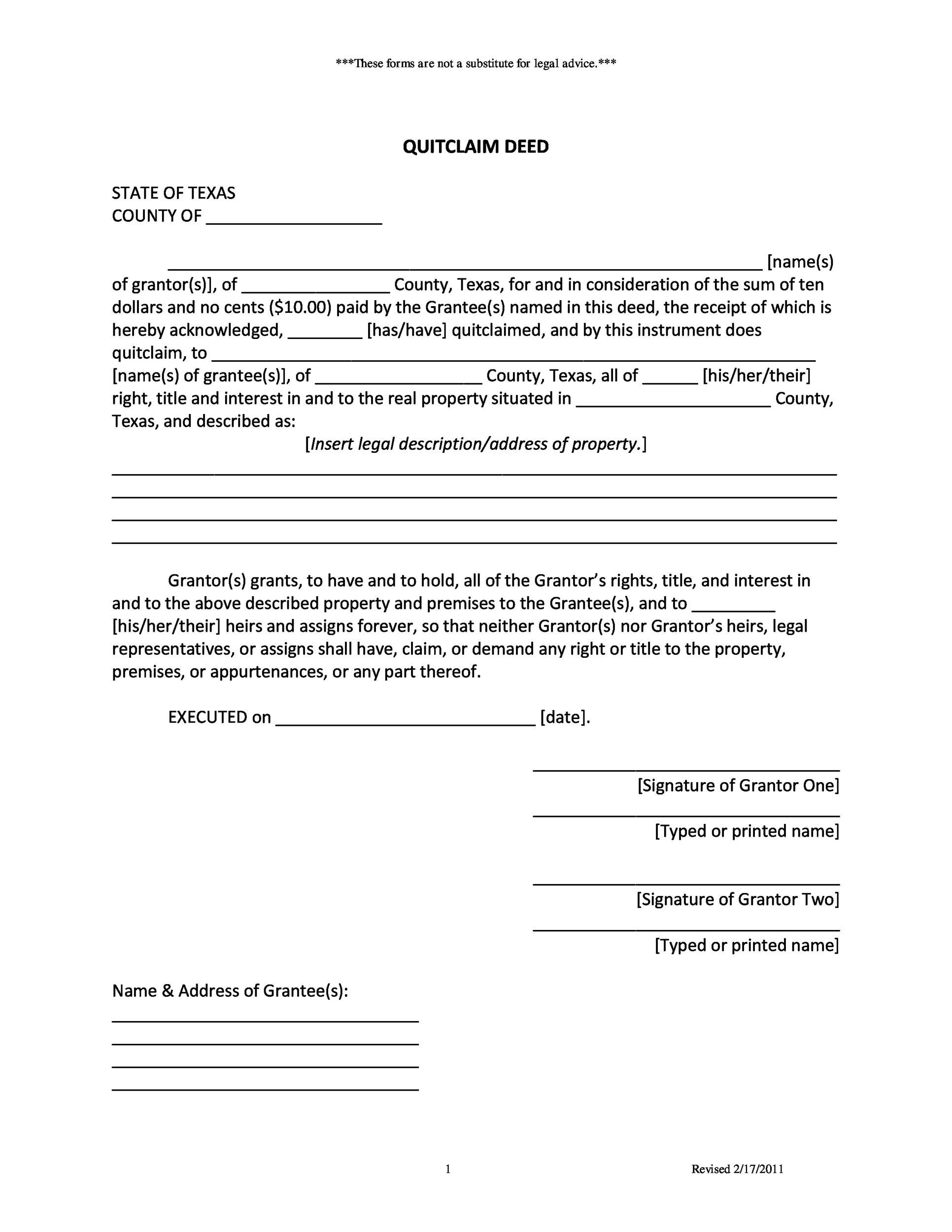 Free Printable Quit Claim Deed Form