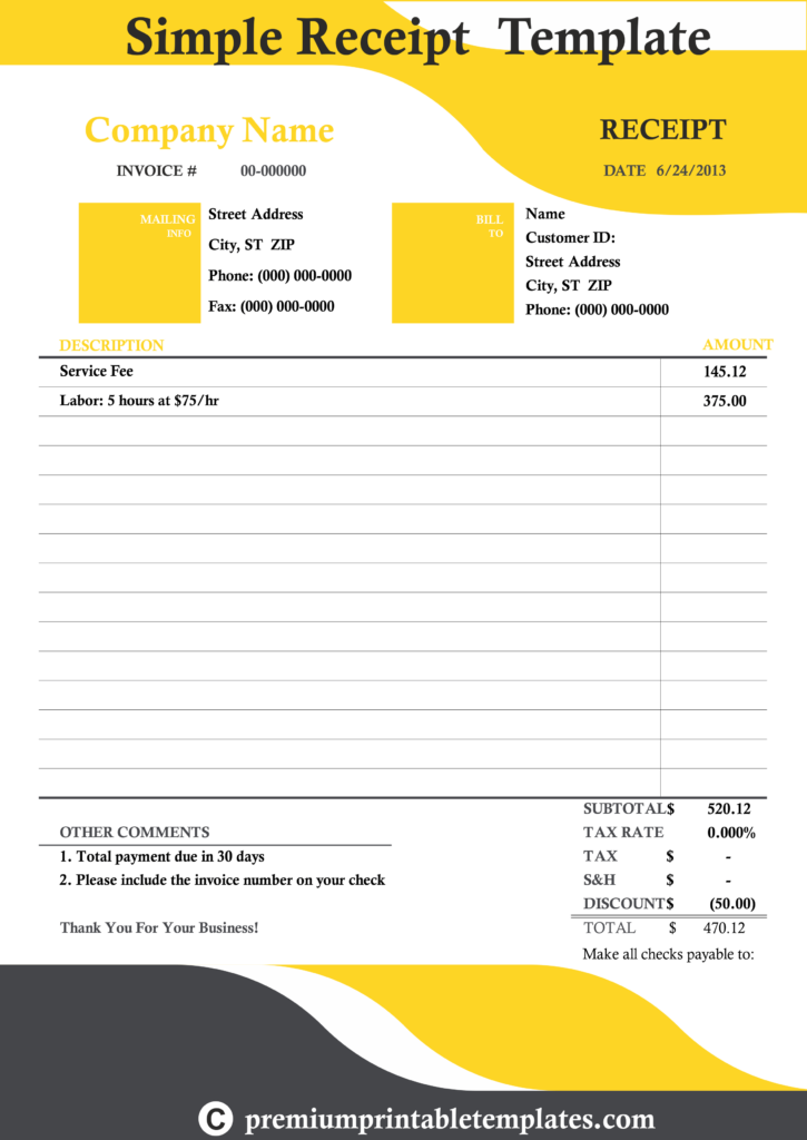 Free Printable Receipts Templates