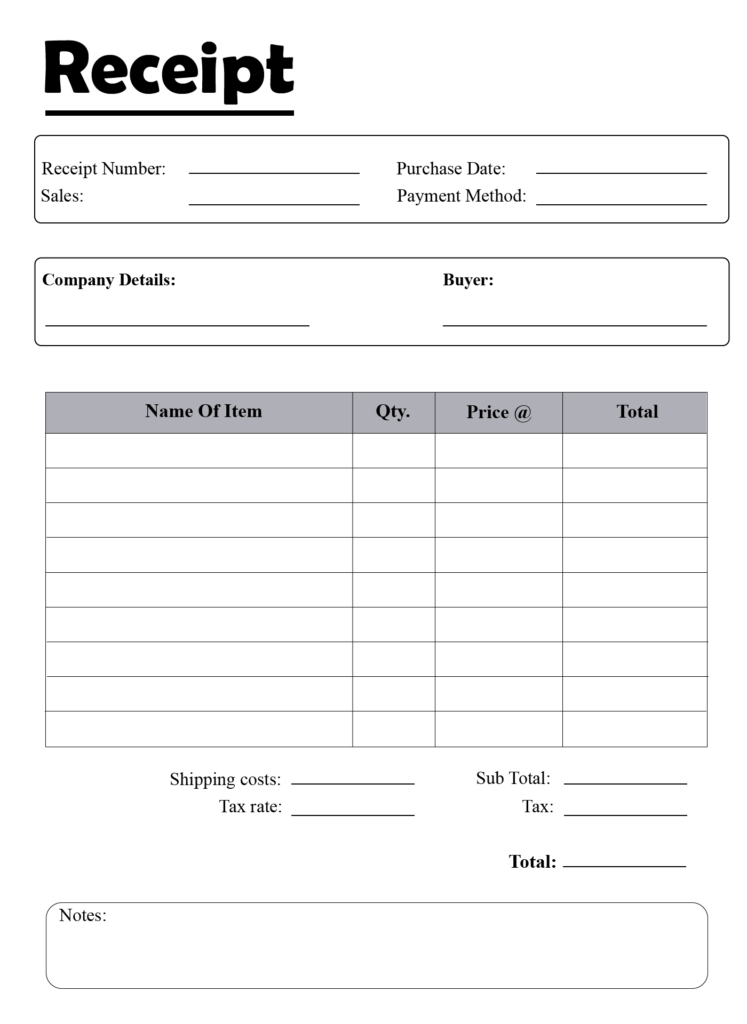 Free Printable Reciepts