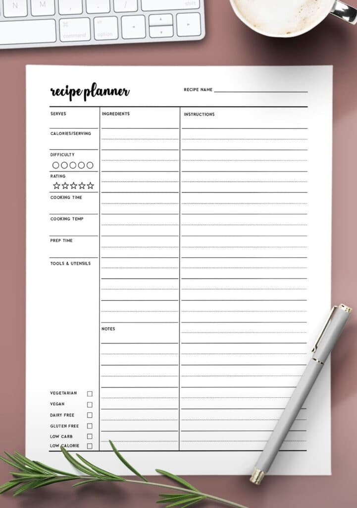 Free Printable Recipe Template 8 5 X 11