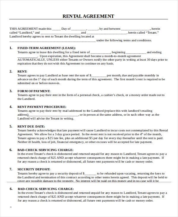 Free Printable Rental Lease Agreement Templates