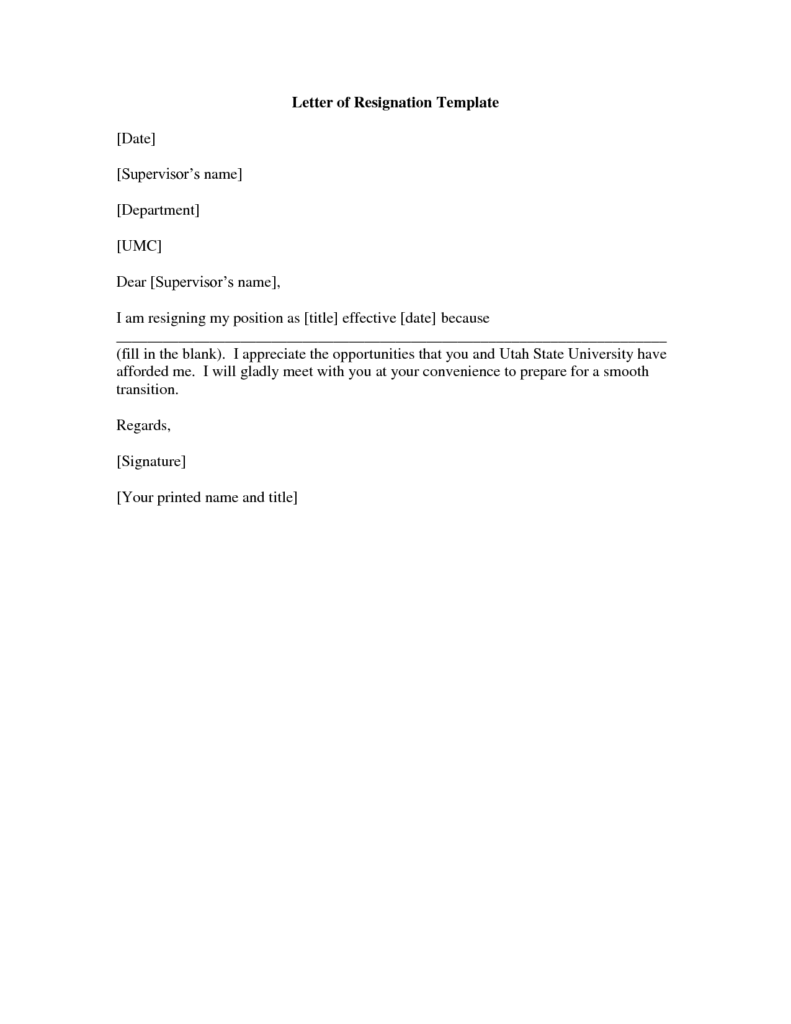 Free Printable Resignation Letter Template