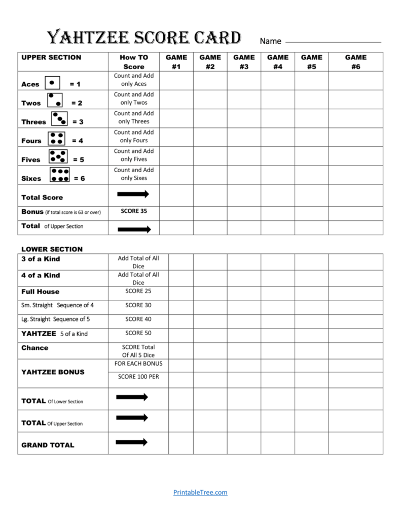 Free Printable Yahtzee Score Card Sheets PDF Templates