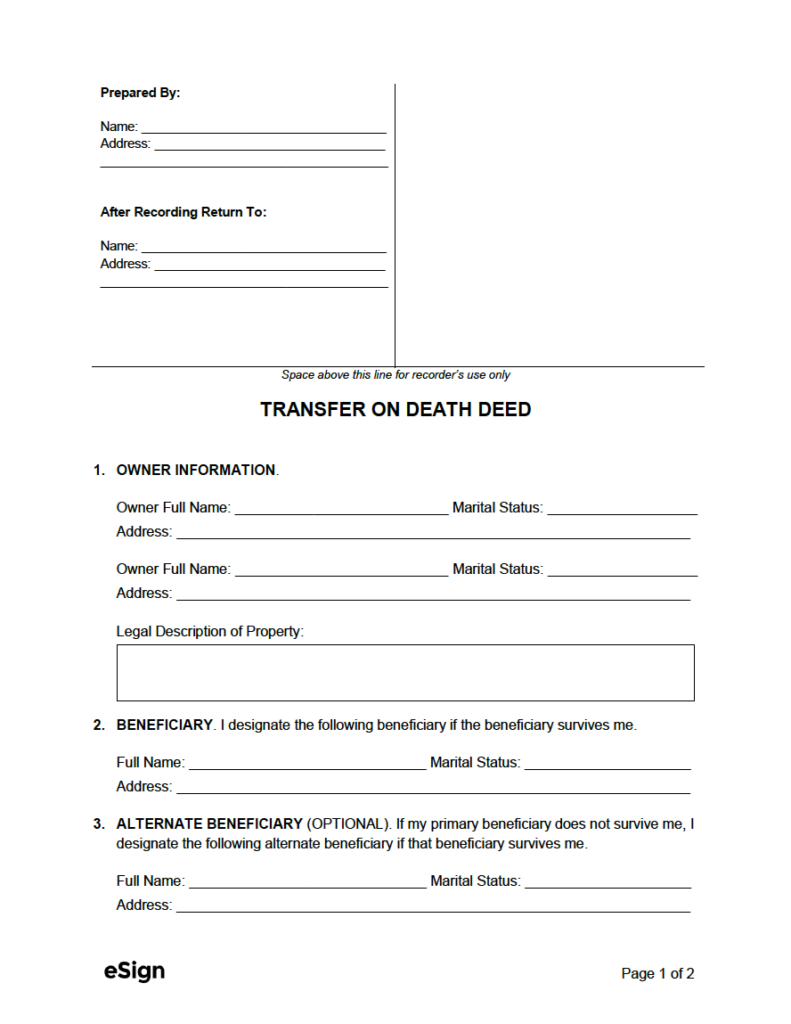 Free Transfer On Death Deed TODD PDF Word