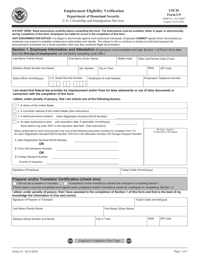 How To Fill Out Form I 9 Employment Eligibility Verification I9 Form 