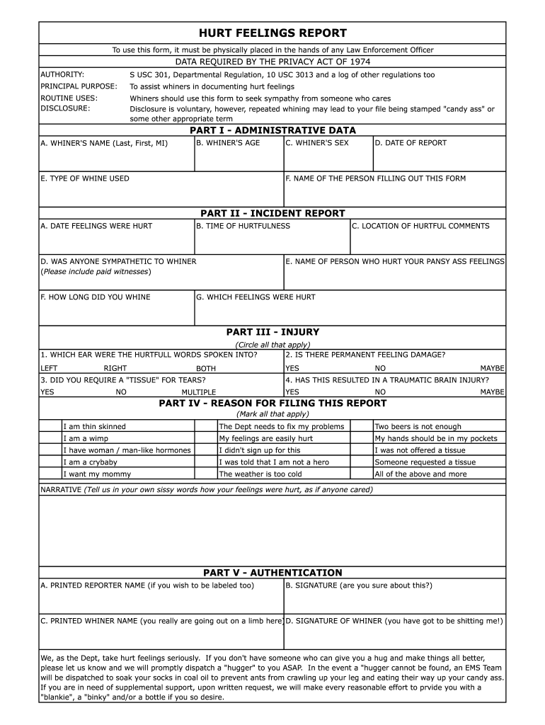 Hurt Feelings Report PDF Editable Template AirSlate SignNow