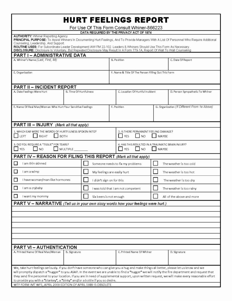 Hurt Feelings Report Printable