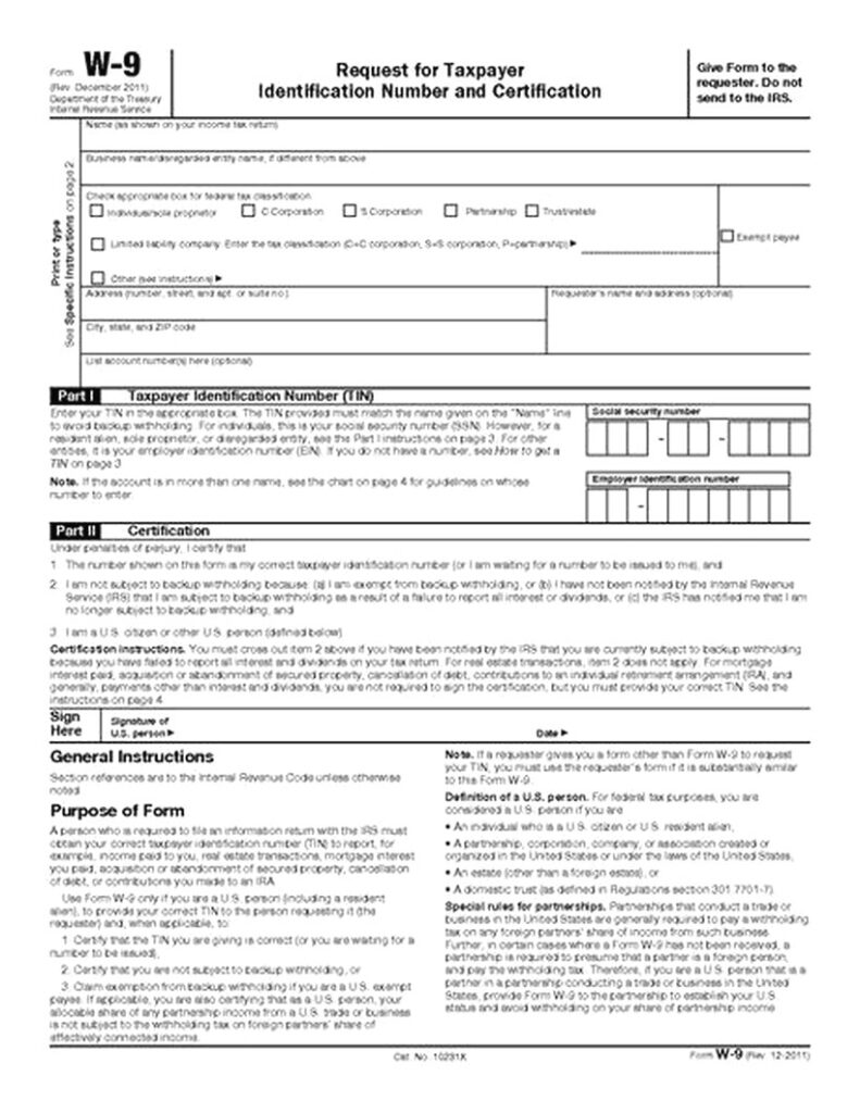 Irs Form W 9 Printable