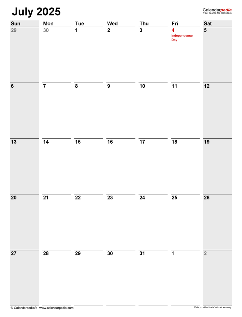 July 2025 Calendar Editable Free Template For Your Planning Needs 