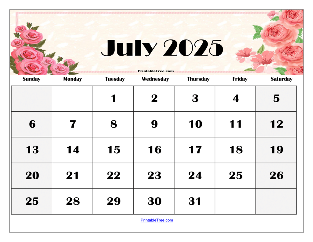 July 2025 Calendar Printable PDF Template With Holidays