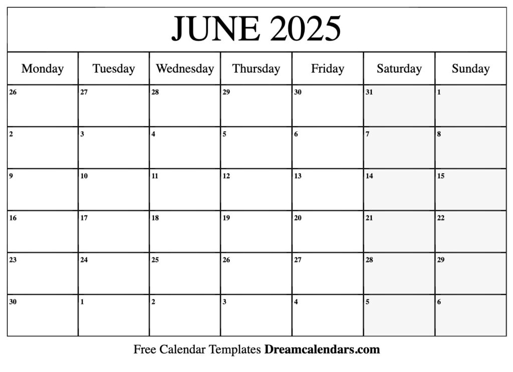 June 2025 Calendar Free Printable With Holidays And Observances