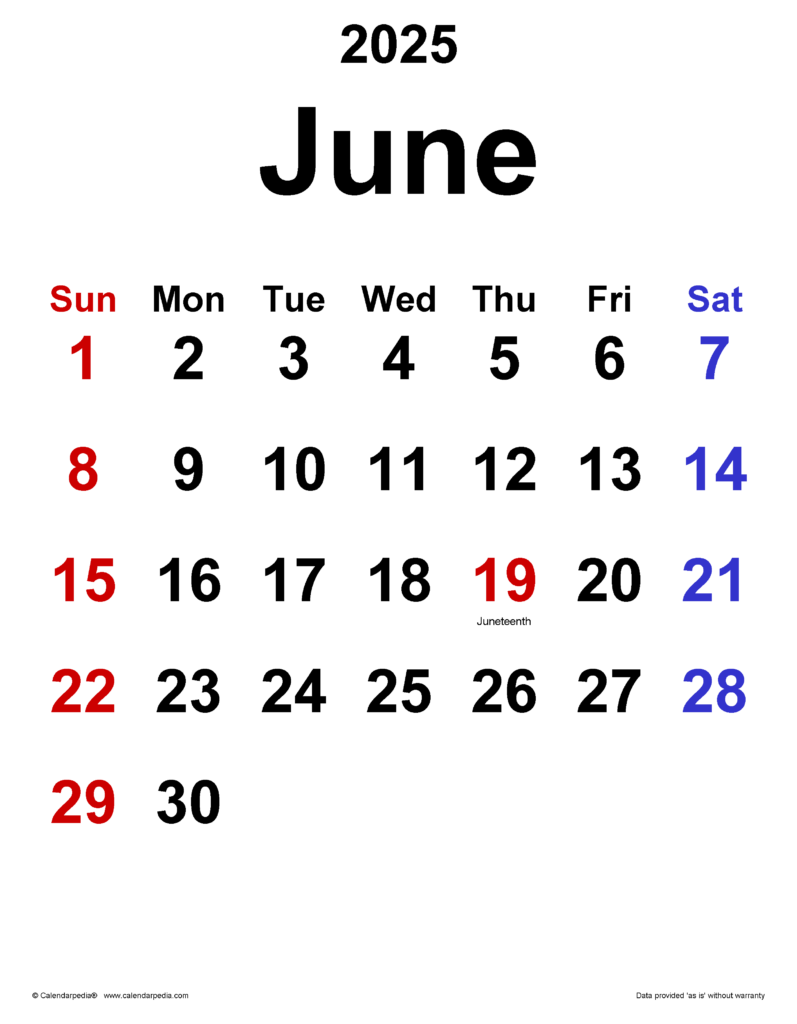 June 2025 Calendar PDF A Comprehensive Guide Printable 2025 Monthly 